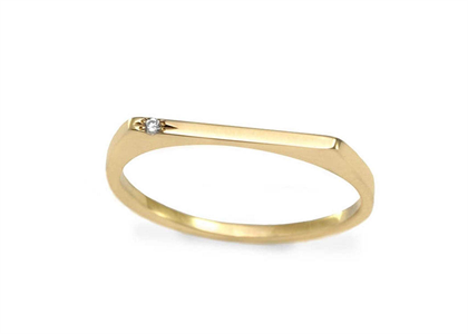 Gold Plated CZ Studded Ladies Solitaire Bar Ring